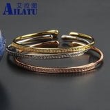 Micro Pave CZ & Charm Cuff Open Bangle Bracelet