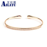 Micro Pave CZ & Charm Cuff Open Bangle Bracelet