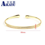 Micro Pave CZ & Charm Cuff Open Bangle Bracelet
