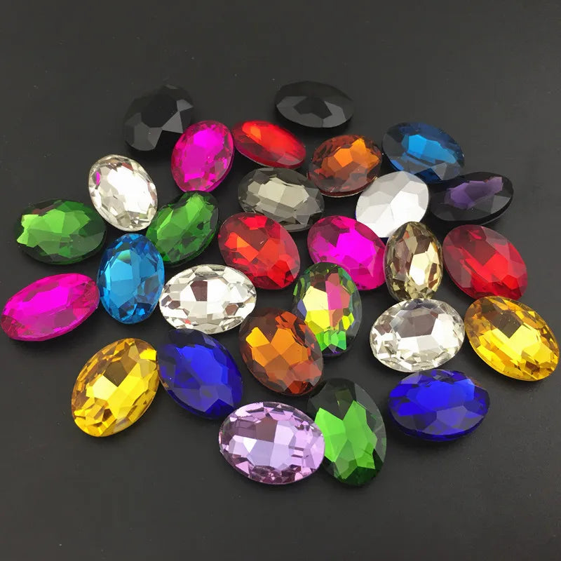 Oval Shape Crystal Pointback Glass Fancy Stone For Jewelry Making