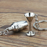 Cocktail Shaker Wine Glass Key Chain Pendant Bartender Keyring