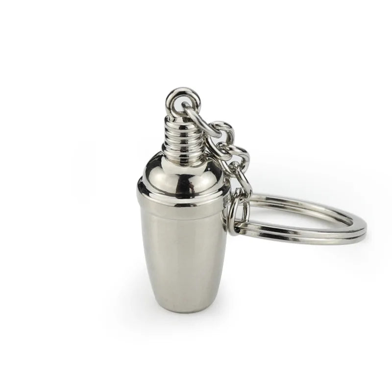Cocktail Shaker Wine Glass Key Chain Pendant Bartender Keyring
