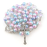 8mm Pearl Beads Catholic Rosary w/ Holy Soil Charm Crucifix