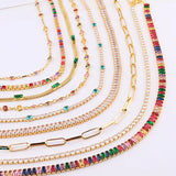 Colorful Rainbow CZ Tennis Chain Necklace