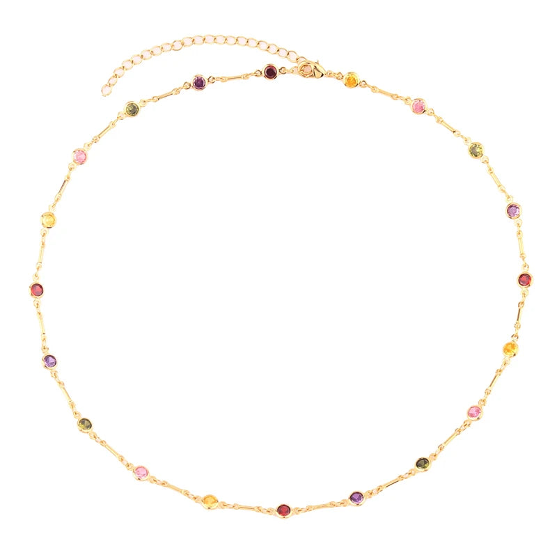 Colorful Rainbow CZ Tennis Chain Necklace