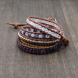 5 Layers Leather Wrap Bracelet with Natural Stones