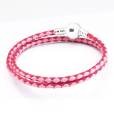 Pink Red Leather Bracelet with Round Clasp for Charms & Beads