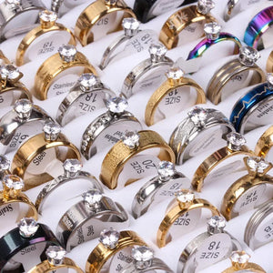 Colorful Zircon Rings 20Pcs/Lot Stainless Steel Jewelry Men Women Gift