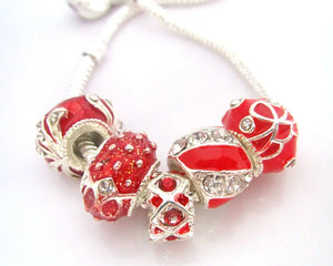 20pcs Red Enamel European Big Hole Charms Beads with Rhinestone for Bracelet DIY
