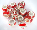 20pcs Red Enamel European Big Hole Charms Beads with Rhinestone for Bracelet DIY