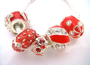 20pcs Red Enamel European Big Hole Charms Beads with Rhinestone for Bracelet DIY