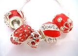 20pcs Red Enamel European Big Hole Charms Beads with Rhinestone for Bracelet DIY