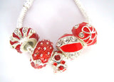 20pcs Red Enamel European Big Hole Charms Beads with Rhinestone for Bracelet DIY