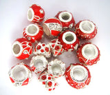 20pcs Red Enamel European Big Hole Charms Beads with Rhinestone for Bracelet DIY