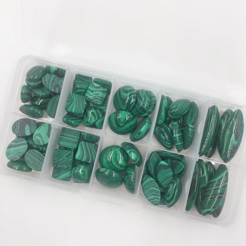 80Pcs Flat Base Malachite Peacock Stone Beads