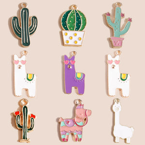 Enamel Cartoon Cactus Alpaca Charms Pendants DIY Jewelry