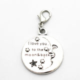 12pcs Alloy Love You To The Moon Back Dangle Charms Lobster Clasp Hanging