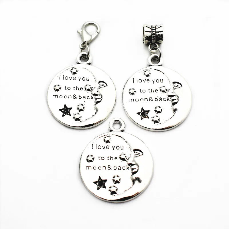 12pcs Alloy Love You To The Moon Back Dangle Charms Lobster Clasp Hanging