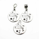 12pcs Alloy Love You To The Moon Back Dangle Charms Lobster Clasp Hanging