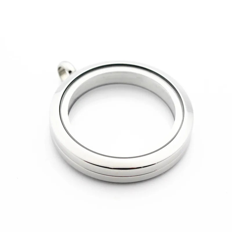 30mm Stainless Steel Twist Floating Locket Necklace Round Sparkles