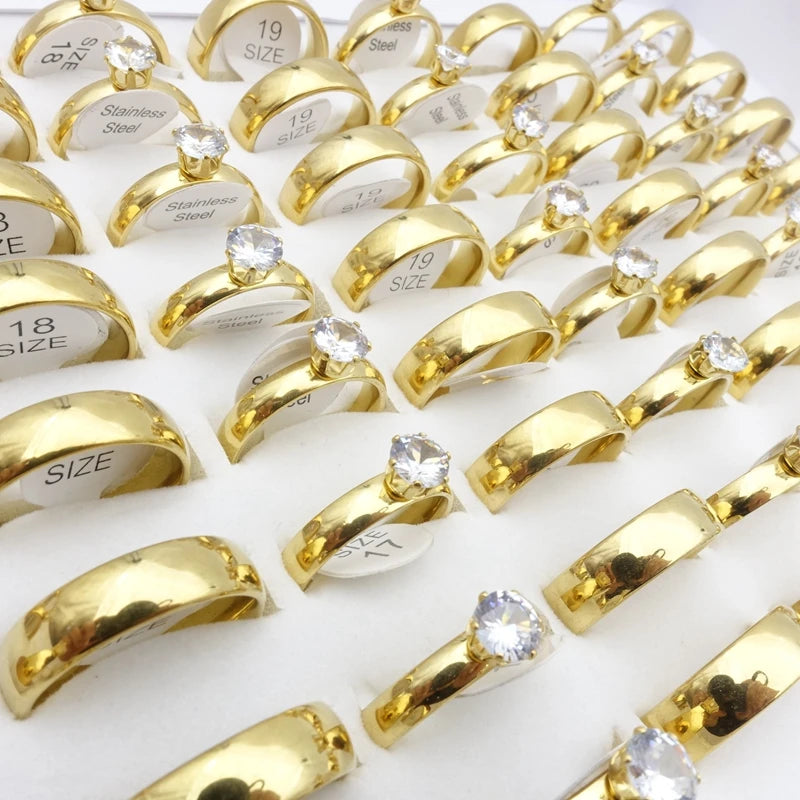 20 Pairs Stainless Steel Rings Zircon Plated Wedding Bands
