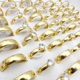 20 Pairs Stainless Steel Rings Zircon Plated Wedding Bands