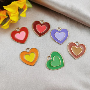 20pcs 19*20mm Enamel Heart Charms for Jewelry DIY Double Love Charms