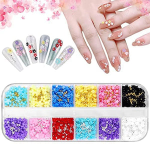 3D DIY Flower Nail Charms Acrylic Resin Flowers Rhinestones Nail Art Decor