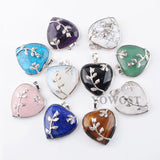 5Pcs Natural Stone Heart Dangle Pendant Flower Reiki Chakra Jewelry