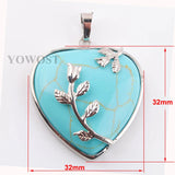 5Pcs Natural Stone Heart Dangle Pendant Flower Reiki Chakra Jewelry