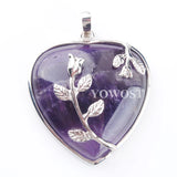 5Pcs Natural Stone Heart Dangle Pendant Flower Reiki Chakra Jewelry