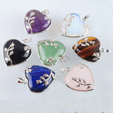 5Pcs Natural Stone Heart Dangle Pendant Flower Reiki Chakra Jewelry