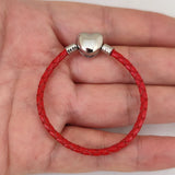 3mm Stainless Steel Heart Buckle Leather Bracelet for Pandora Charms
