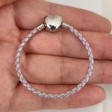 3mm Stainless Steel Heart Buckle Leather Bracelet for Pandora Charms