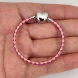 3mm Stainless Steel Heart Buckle Leather Bracelet for Pandora Charms