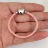3mm Stainless Steel Heart Buckle Leather Bracelet for Pandora Charms