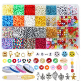 Beads Set 3MM Seed Beads+6MM Polymer Clay Flat Beads For DIY Bracelet Making
