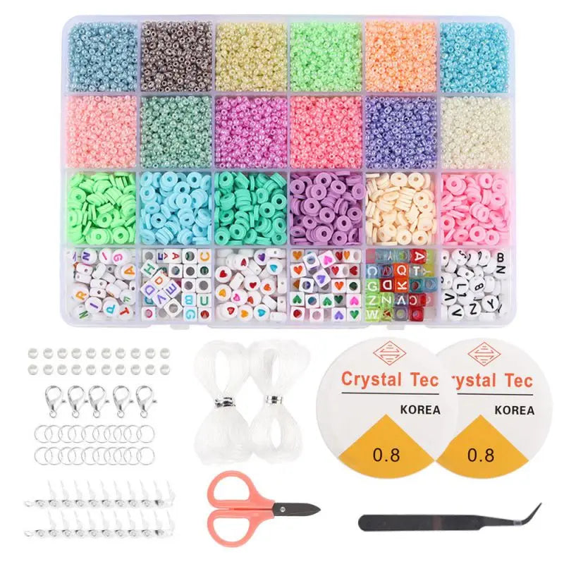Beads Set 3MM Seed Beads+6MM Polymer Clay Flat Beads For DIY Bracelet Making