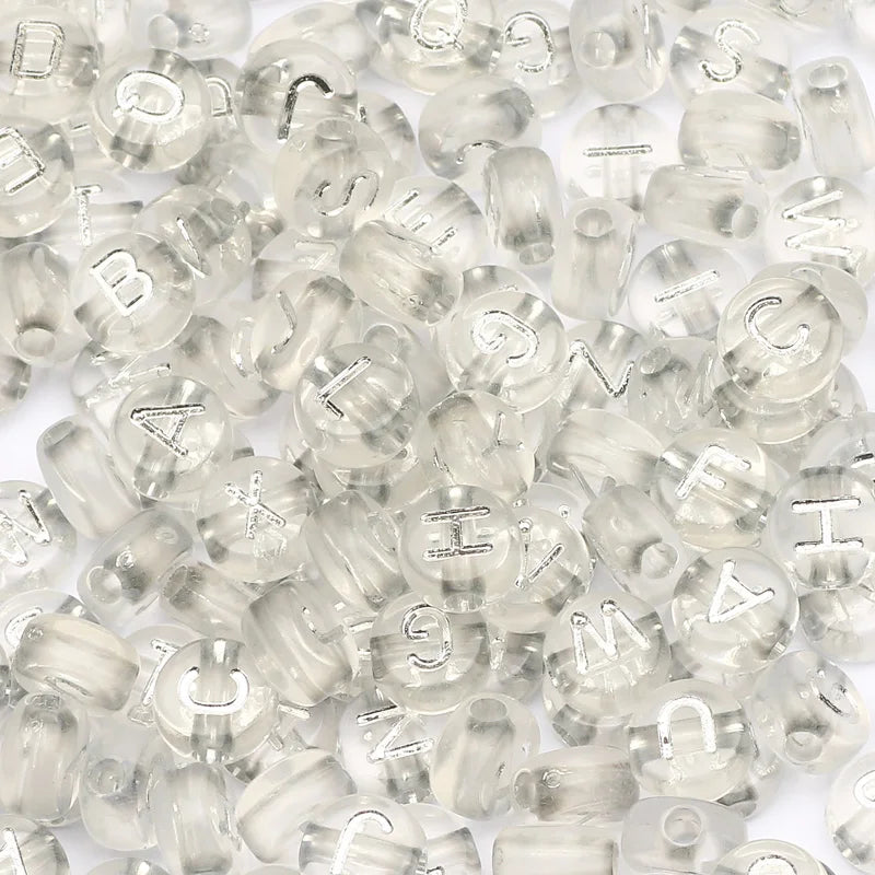 Clear Letter Acrylic Beads Round Flat Spacer Alphabet Beads 7mm
