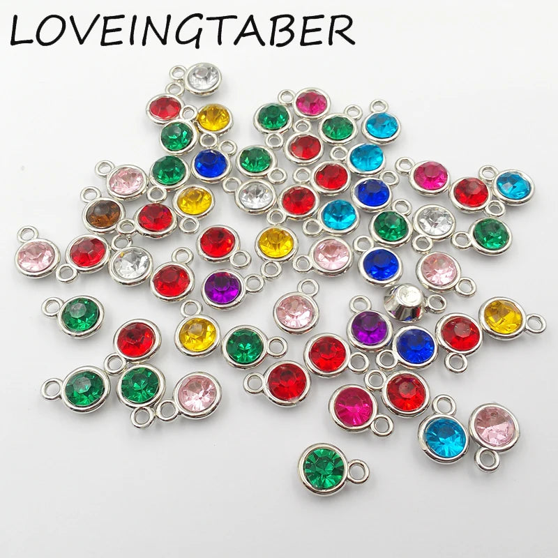 500pcs 11mm Silvery Birthstone Charms Pendant with Acrylic Rhinestone