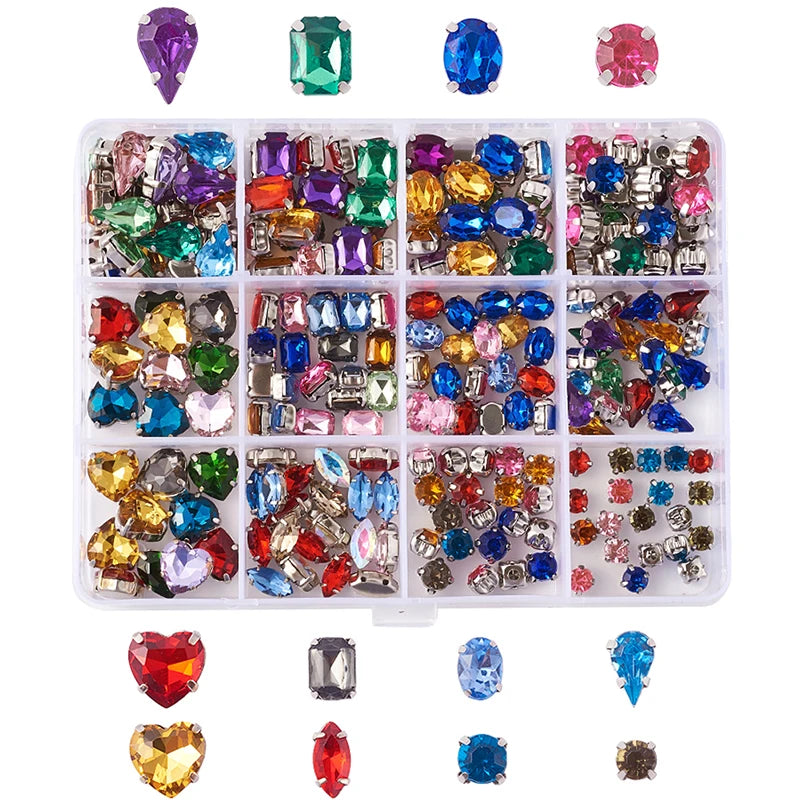 Mixed Sew on Rhinestone Acrylic and Glass with Brass Prong Settings