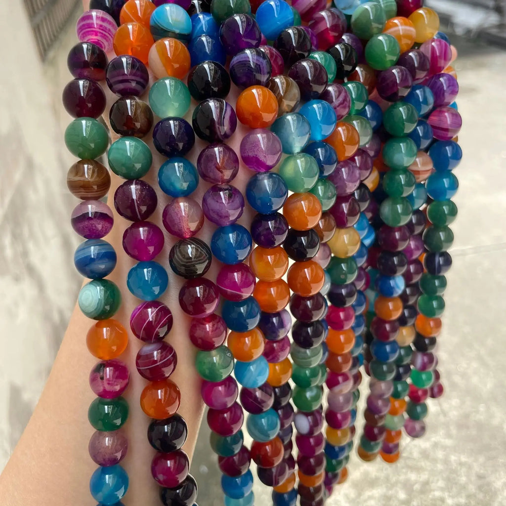 Mixed Stripe Agates Round Beads Natural Stone DIY Charms Bracelet