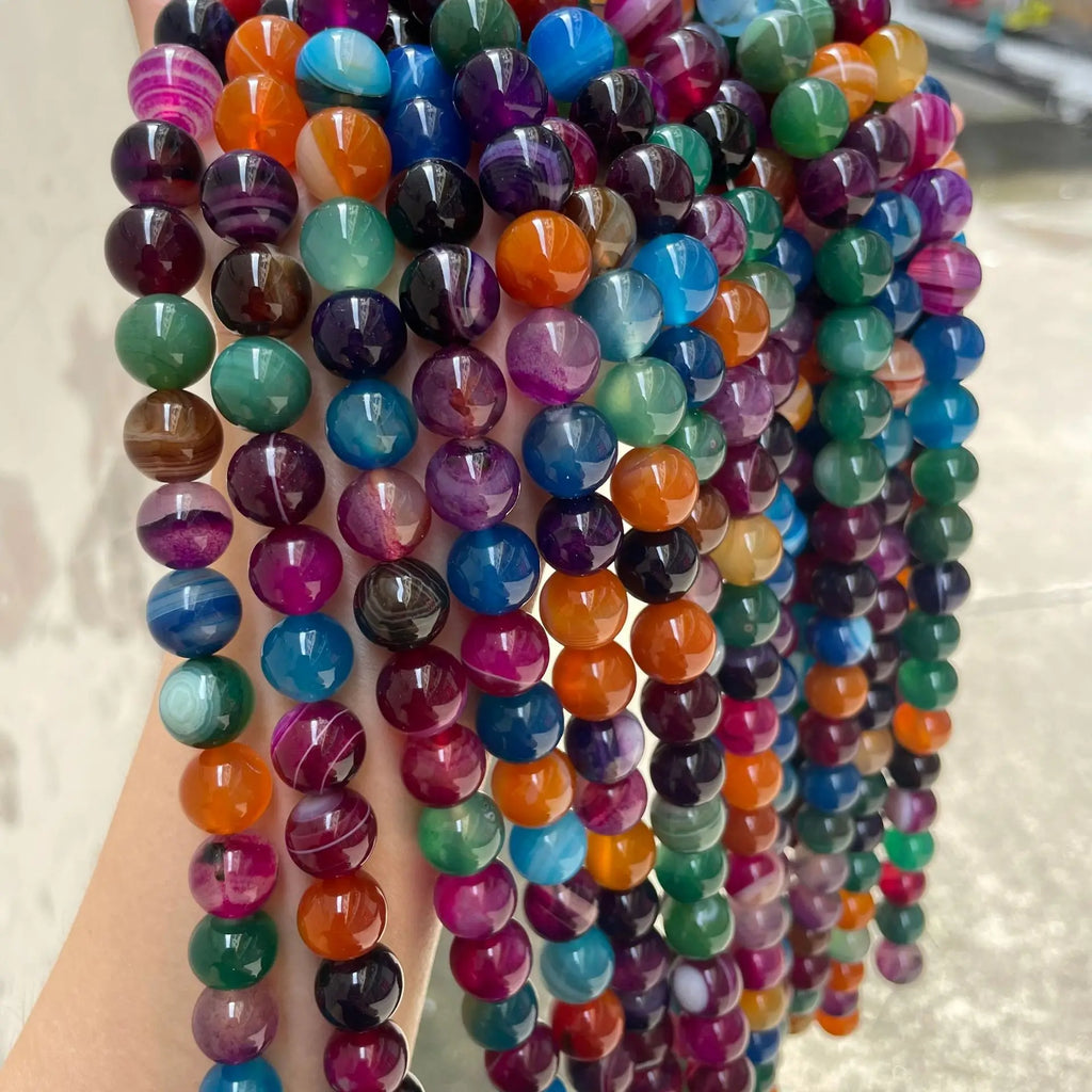 Mixed Stripe Agates Round Beads Natural Stone DIY Charms Bracelet