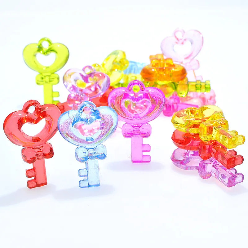 Mixed Transparent Acrylic Heart-shaped Key Pendants DIY Necklace