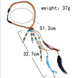 Wood Beaded Feather Tassel Hair Band for Women Tribe Hippie Party