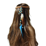 Wood Beaded Feather Tassel Hair Band for Women Tribe Hippie Party