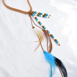 Wood Beaded Feather Tassel Hair Band for Women Tribe Hippie Party