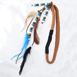 Wood Beaded Feather Tassel Hair Band for Women Tribe Hippie Party