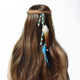 Wood Beaded Feather Tassel Hair Band for Women Tribe Hippie Party