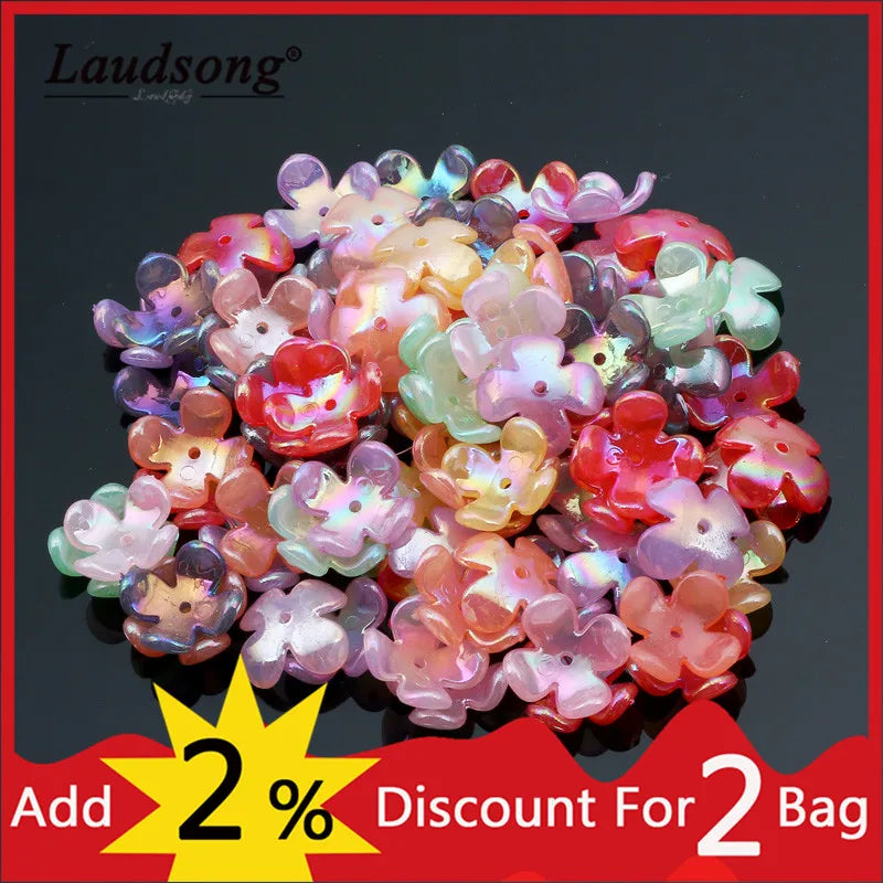 50pcs Mixed 15mm Flower Acrylic Beads Jewelry Making DIY Necklace Bracelet